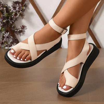 Women's Platform Sandals with Criss-Cross Straps and Ankle Buckle