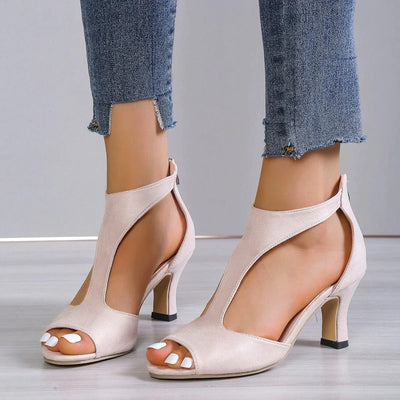 Women's Open Toe High Heels with Back Zipper Sandals
