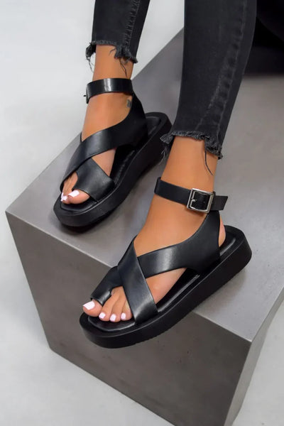Women's Platform Sandals with Criss-Cross Straps and Ankle Buckle