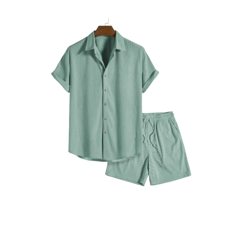 Men’s Short Sleeve Button Shirt and Shorts Set for Warm Season Use