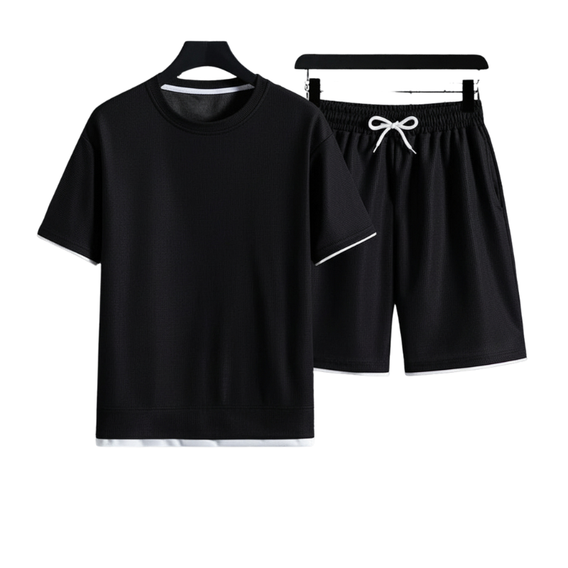 Men’s Two Piece Round Neck Shirt and Shorts Set for Daily Summer Use