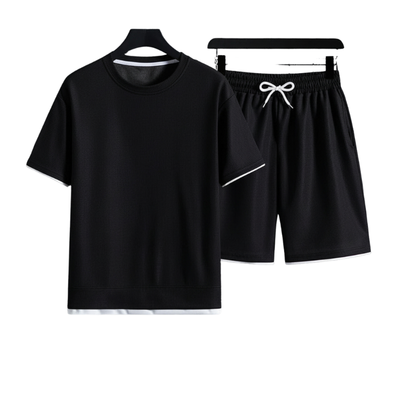 Men’s Two Piece Round Neck Shirt and Shorts Set for Daily Summer Use