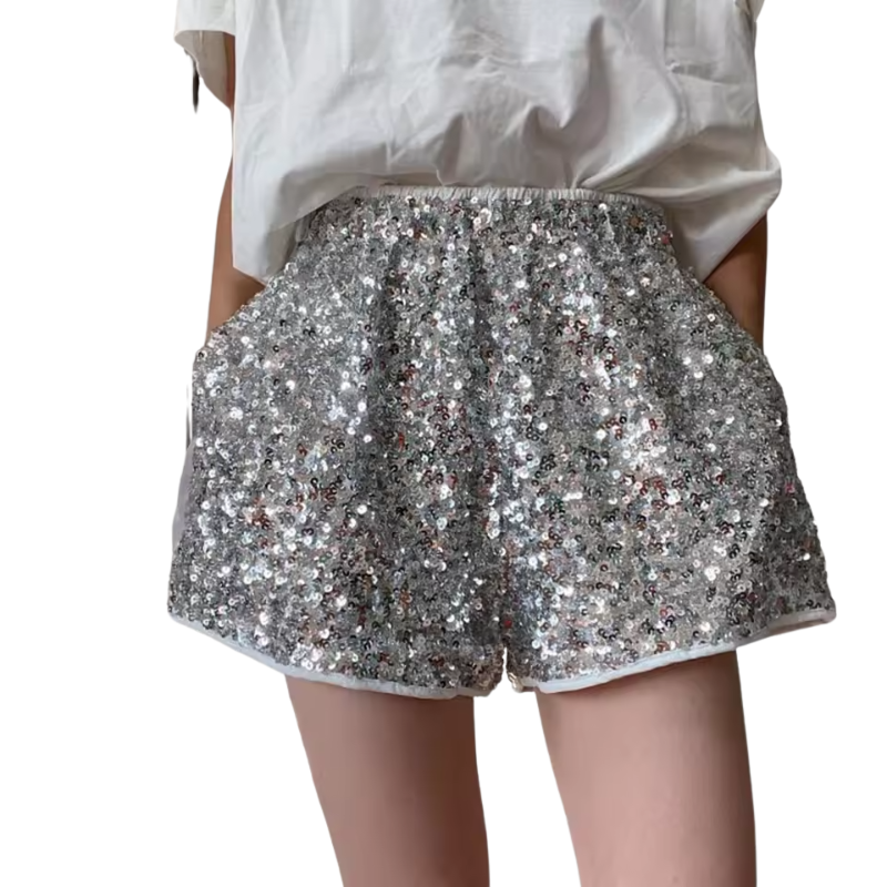 Women’s Metallic Finish Shorts for Night Events