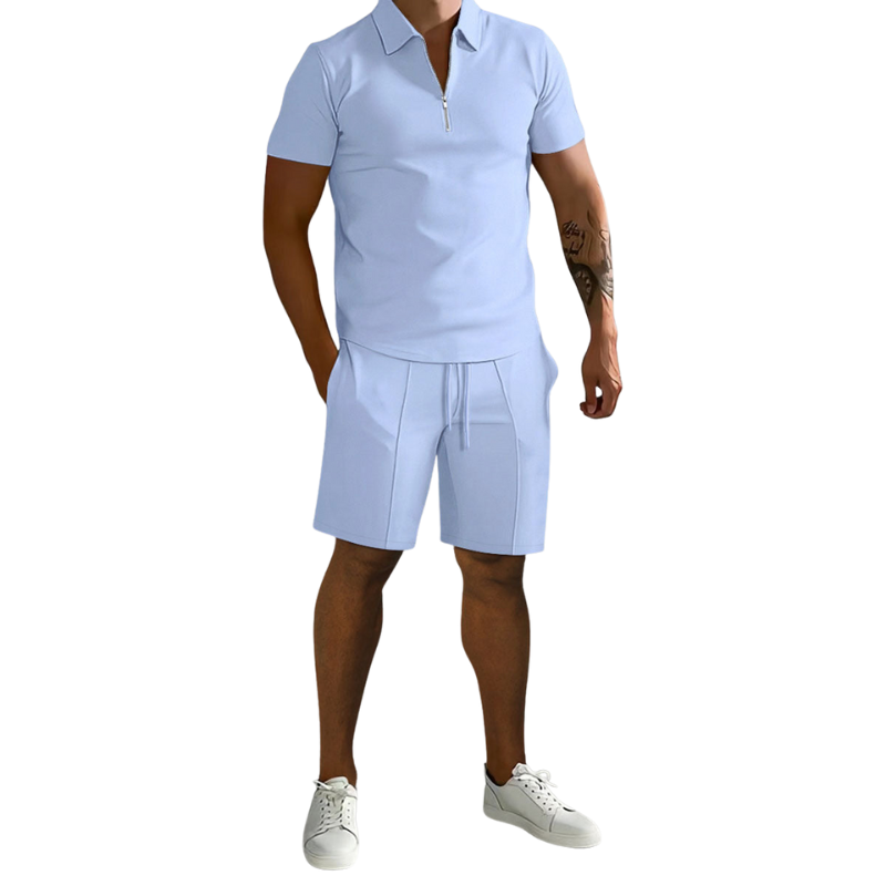 Men’s Two Piece Polo and Shorts Set for Daily Seasonal Use