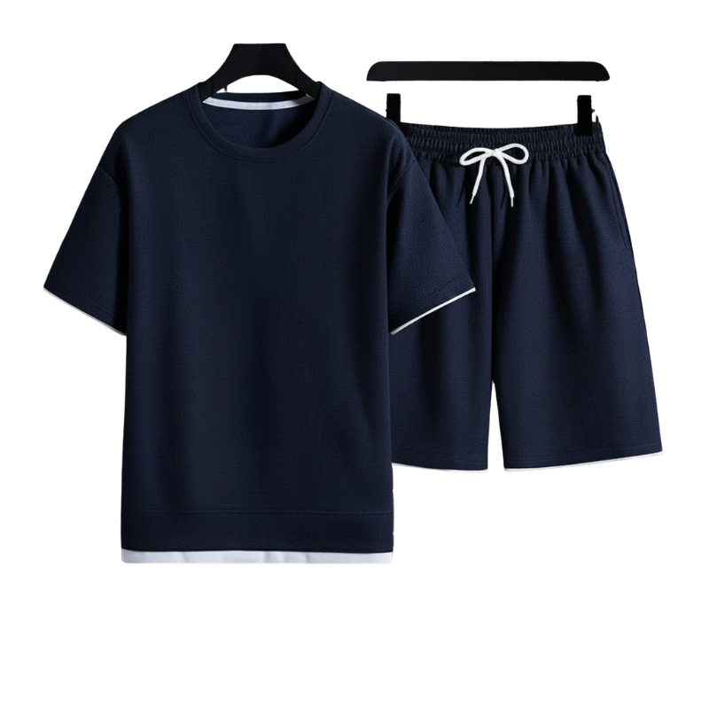 Men’s Two Piece Round Neck Shirt and Shorts Set for Daily Summer Use