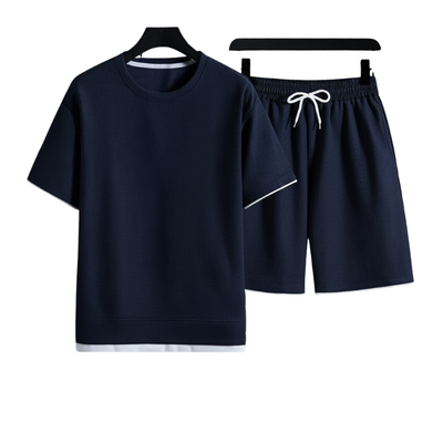 Men’s Two Piece Round Neck Shirt and Shorts Set for Daily Summer Use