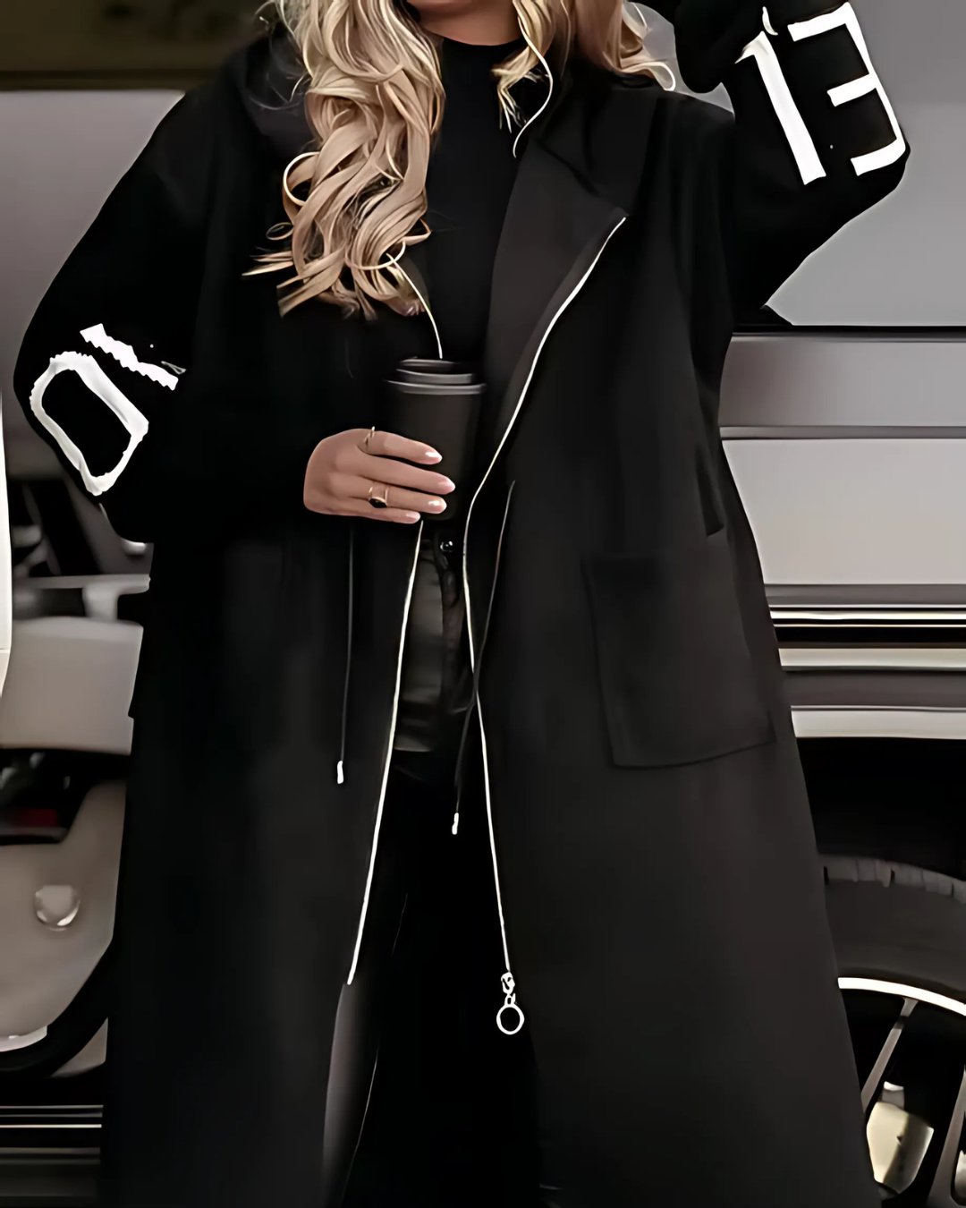 Kelly I Black Drawstring Hooded Coat