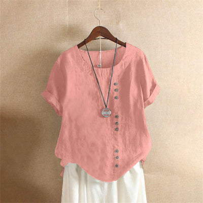 Solid Round-Neck Short-Sleeve Blouse for Women