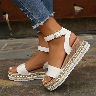 Women's Summer Platform Sandals with Ankle Strap and Textured Sole