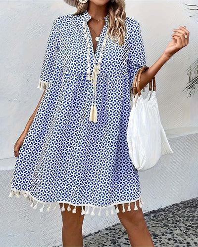 Women’s Summer Printed Mini Dress with Tassels