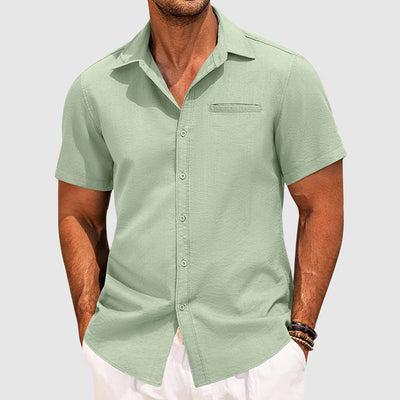 Men’s Short Sleeve Shirt with Collar and Button Front for Summer