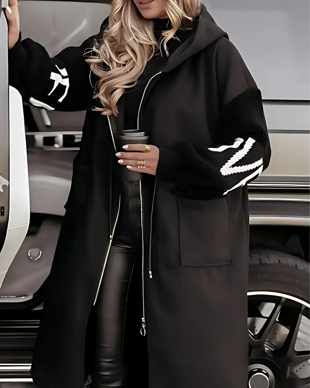 Kelly I Black Drawstring Hooded Coat