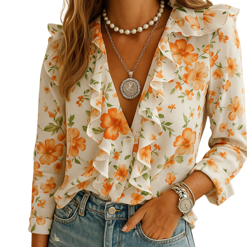 Women’s Long Sleeve Blouse with Ruffle Detail