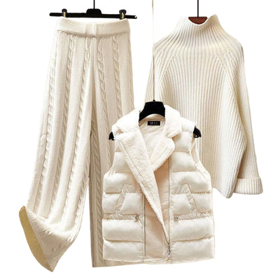 Women's 3-Piece Winter Matching Set of Sweater, Vest and Wide Leg Pants