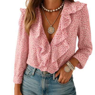 Women’s Long Sleeve Blouse with Ruffle Detail