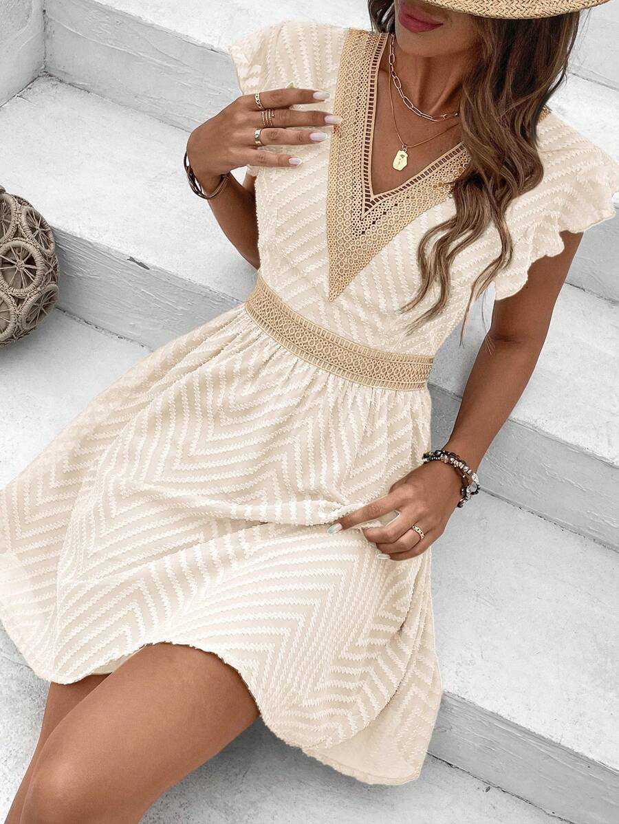 Women's V-Neck Crochet Lace Mini Dress