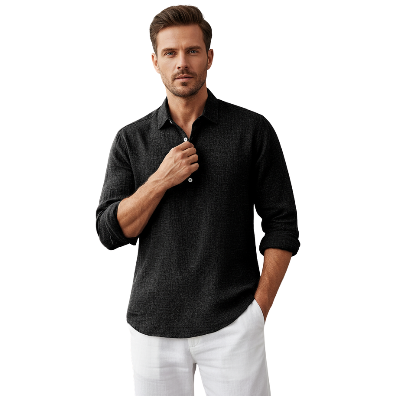 Men’s Long Sleeve Shirt with Lapel Collar and Button Placket for Daily Use