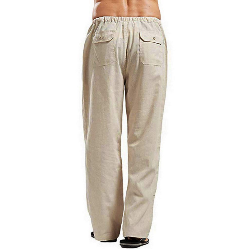Men’s Loose Fit Long Pants with Elastic Waist and Pockets for Summer