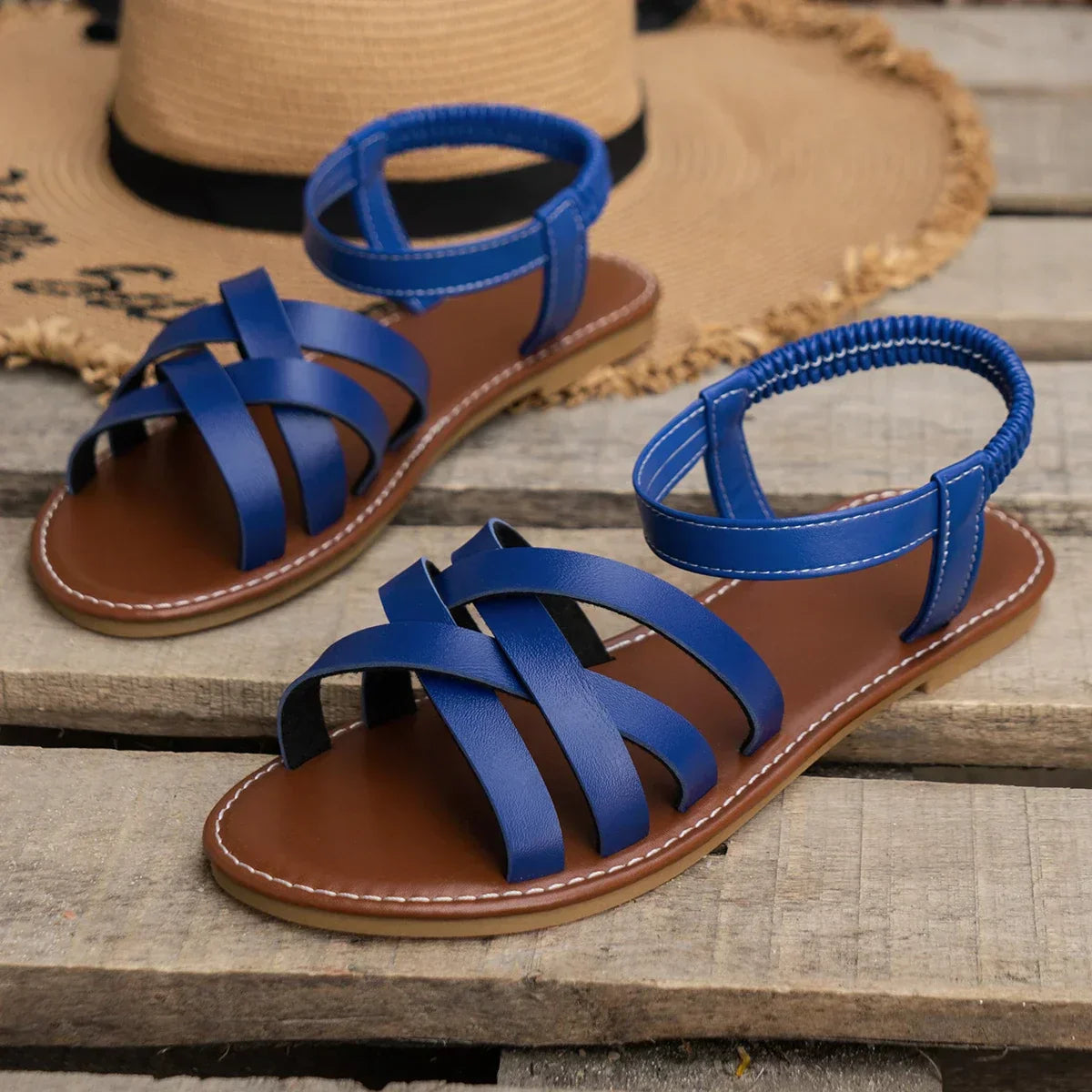 Slip-On Sandals for Women with Crisscross Straps