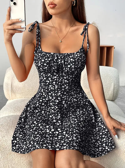 Women's Floral Print with Tie Straps Mini Dress