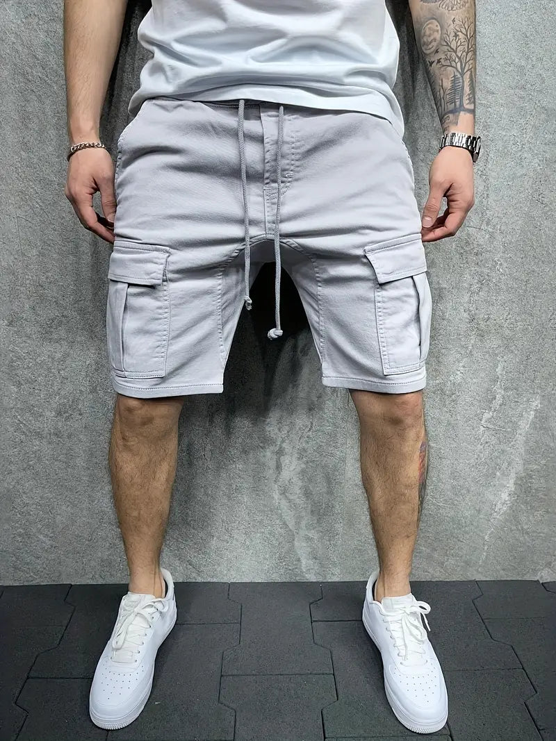 Men's Cargo Shorts with Drawstring Waist and Multiple Pockets