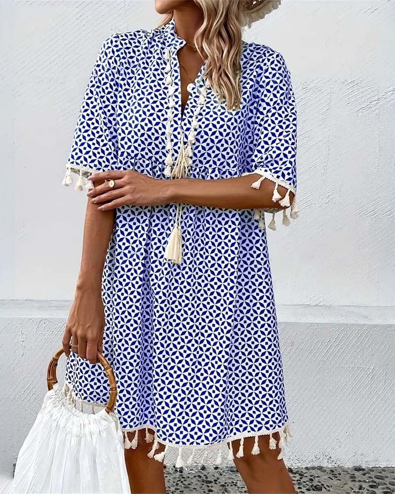 Women’s Summer Printed Mini Dress with Tassels