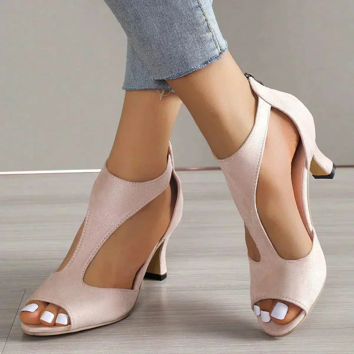 Women's Open Toe High Heels with Back Zipper Sandals