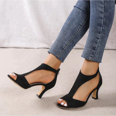 Women's Open Toe High Heels with Back Zipper Sandals