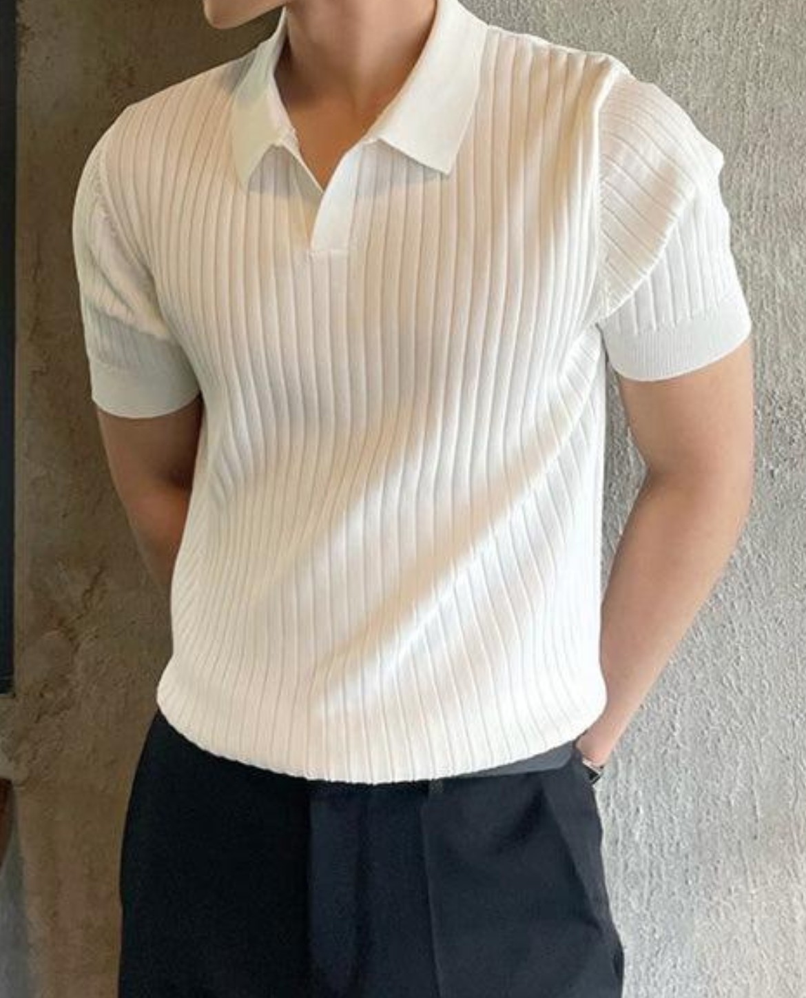 Men’s Ribbed Polo Shirt with Short Sleeves with Collar