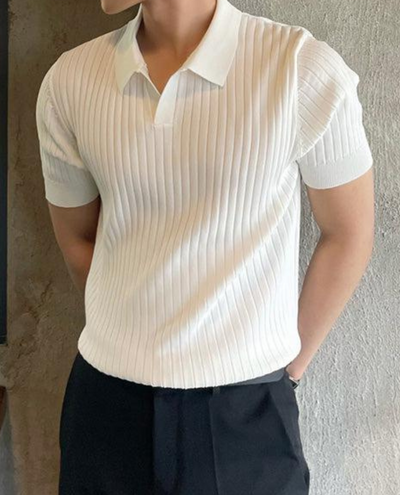 Men’s Ribbed Polo Shirt with Short Sleeves with Collar