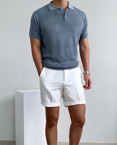 Men’s V-neck Knitted Polo Shirt Short Sleeved