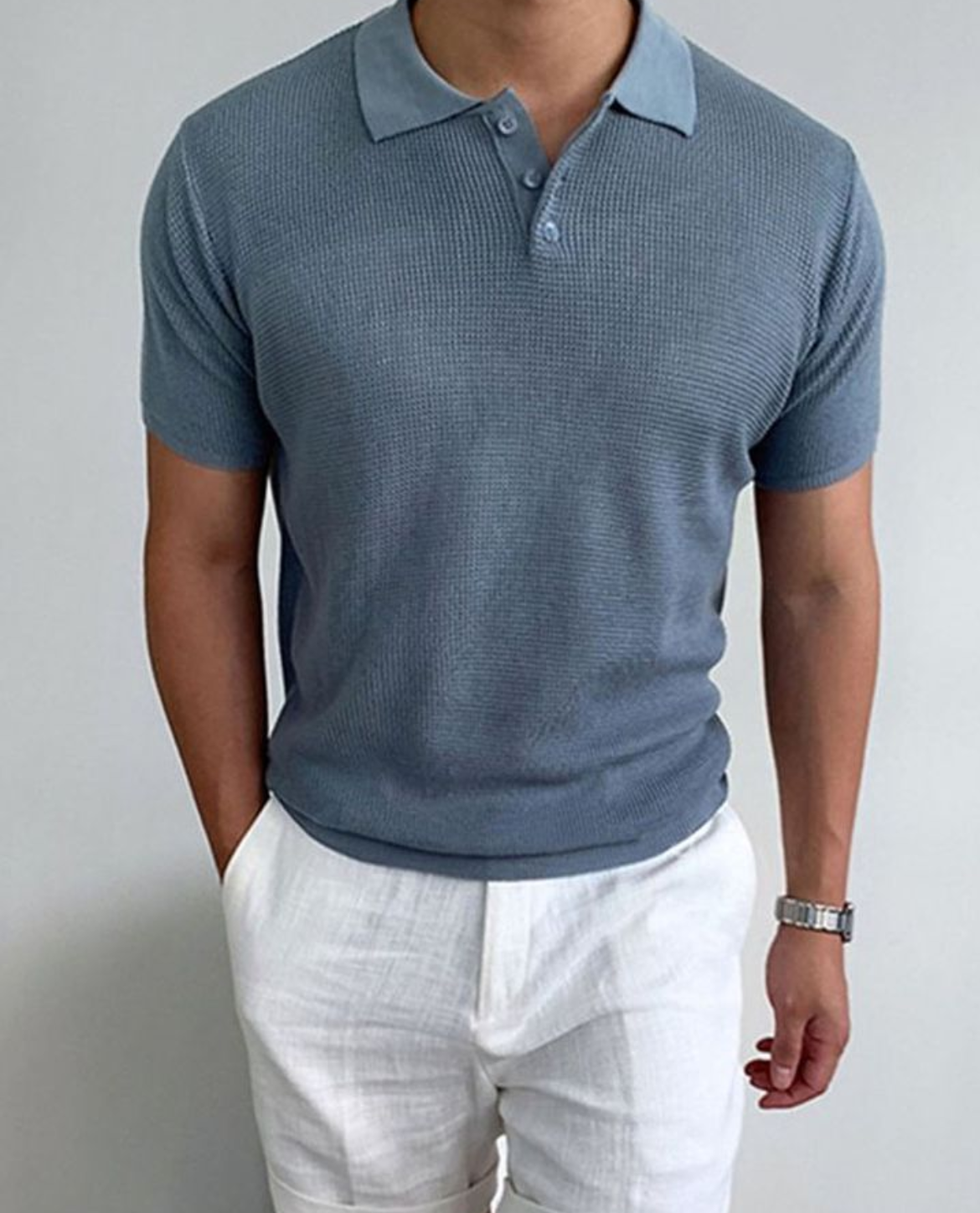 Men’s V-neck Knitted Polo Shirt Short Sleeved