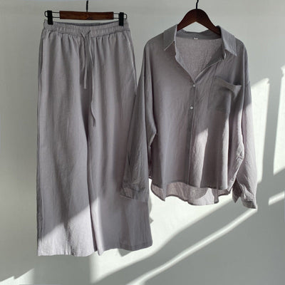 Nola - Cotton‑Linen Matching Set – Relaxed Shirt & High‑Waist Trousers