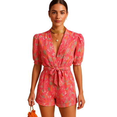 Short Jumpsuit with Belt for Summer Daily Use