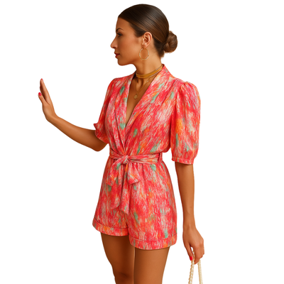 Short Jumpsuit with Belt for Summer Daily Use