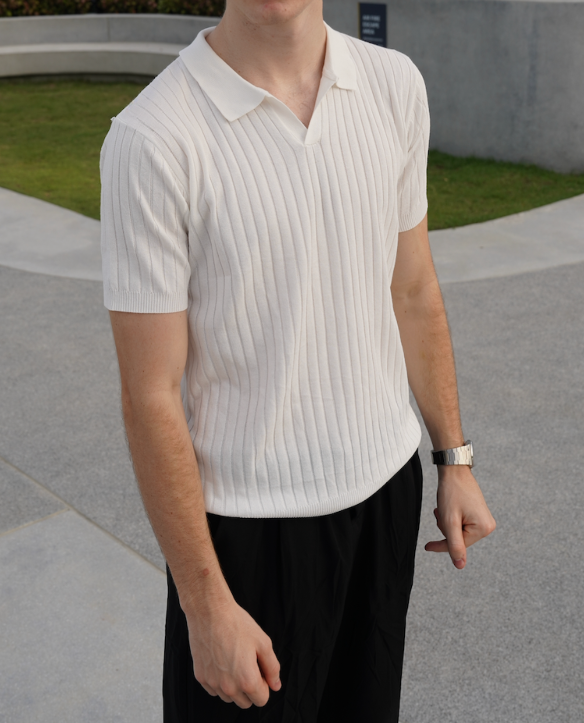 Men’s Ribbed Polo Shirt with Short Sleeves with Collar