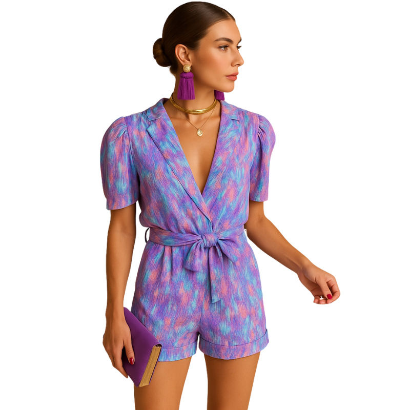Short Jumpsuit with Belt for Summer Daily Use