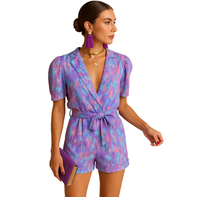 Short Jumpsuit with Belt for Summer Daily Use