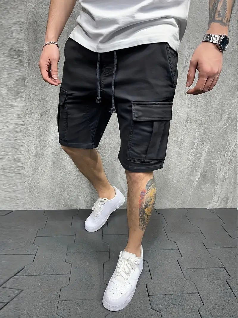 Men's Cargo Shorts with Drawstring Waist and Multiple Pockets
