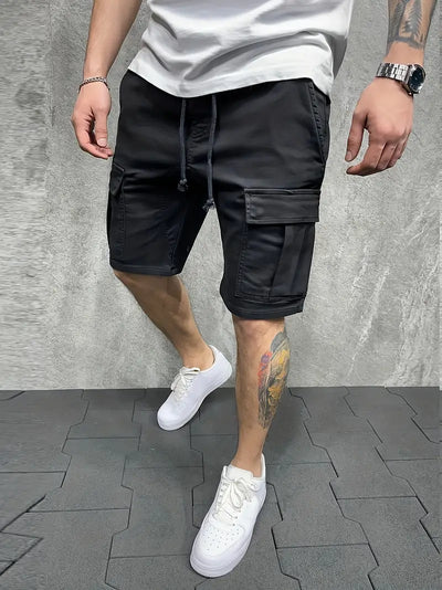 Men's Cargo Shorts with Drawstring Waist and Multiple Pockets