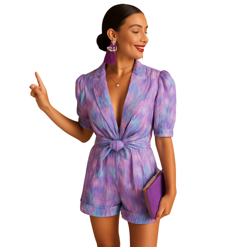 Short Jumpsuit with Belt for Summer Daily Use