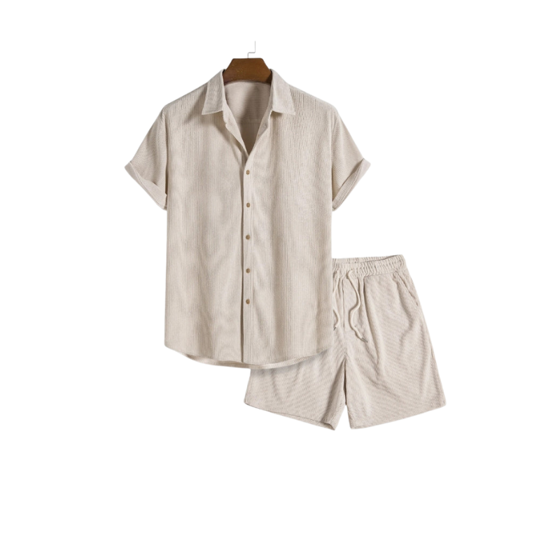 Men’s Short Sleeve Button Shirt and Shorts Set for Warm Season Use