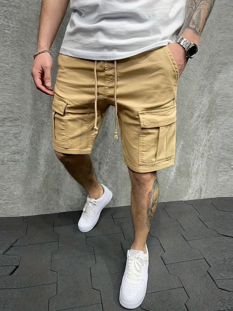 Men's Cargo Shorts with Drawstring Waist and Multiple Pockets