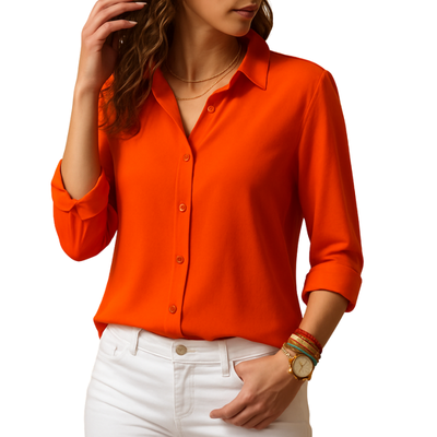 Women’s V-Neck Long Sleeve Blouse with Button Closure for Daily Use