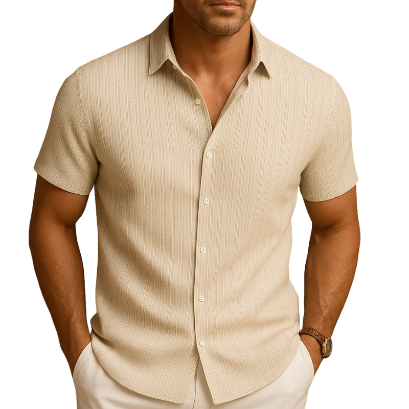 Men’s Short Sleeve Shirt with Collar for Summer Daily Use