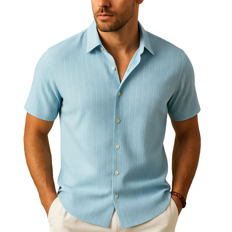 Men’s Short Sleeve Shirt with Collar for Summer Daily Use