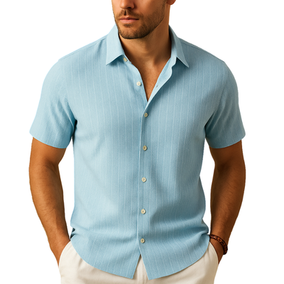 Men’s Short Sleeve Shirt with Collar for Summer Daily Use