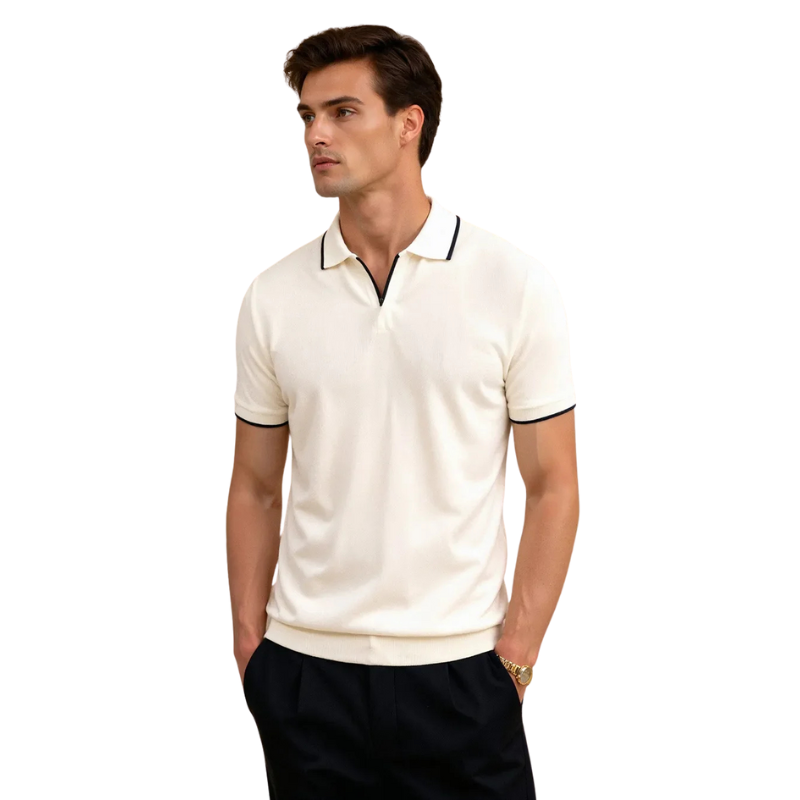 Men’s Short Sleeve Polo Shirt with Collar and Trim Detail for Daily Use