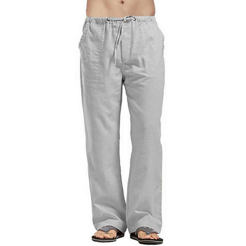Men’s Loose Fit Long Pants with Elastic Waist and Pockets for Summer