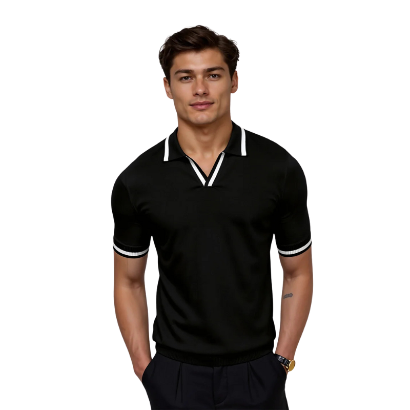 Men’s Short Sleeve Polo Shirt with Collar and Trim Detail for Daily Use